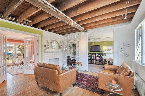 Fireplace, Interior, Living room, Stone Walls, Wooden Beams, Wooden Ceilings, Wood Texture Flooring