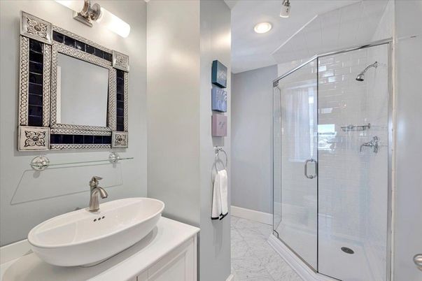 Bathroom, Glass Shower, Interior, Marble, Recessed Lighting