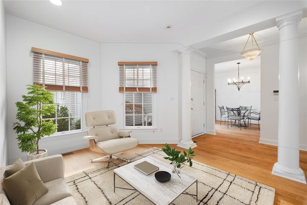 Chandelier, Dining room, Interior, Living room, Pendant Lights, Recessed Lighting, Wood Texture Flooring