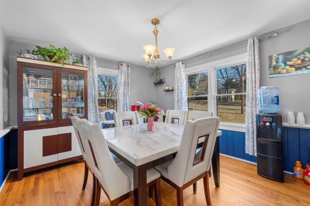 Chandelier, Dining room, Interior, Wood Texture Flooring