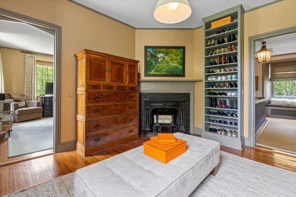 Fireplace, Interior, Pendant Lights, Wood Texture Flooring
