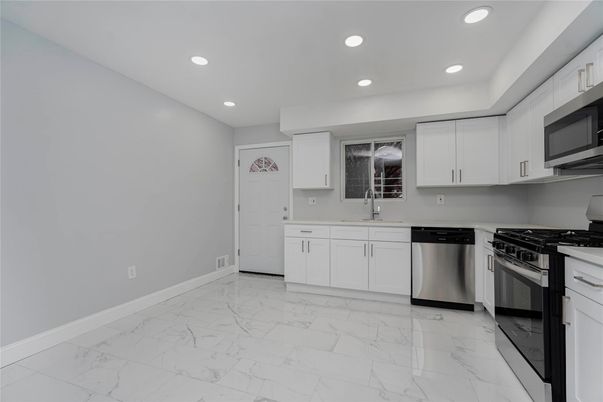 Interior, Kitchen, Marble, Recessed Lighting, Stainless Steel Appliances