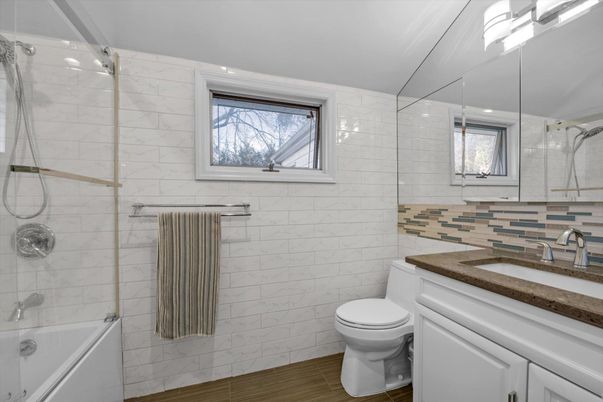 Bathroom, Glass Shower, Interior, Wood Texture Flooring