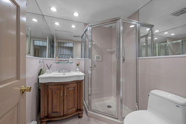 Bathroom, Glass Shower, Interior, Recessed Lighting