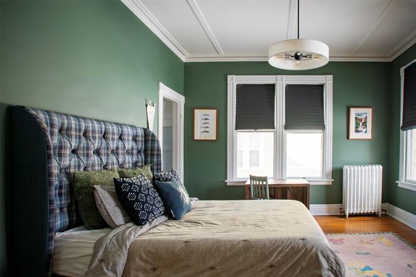 Bedroom, Interior, Pendant Lights, Wood Texture Flooring
