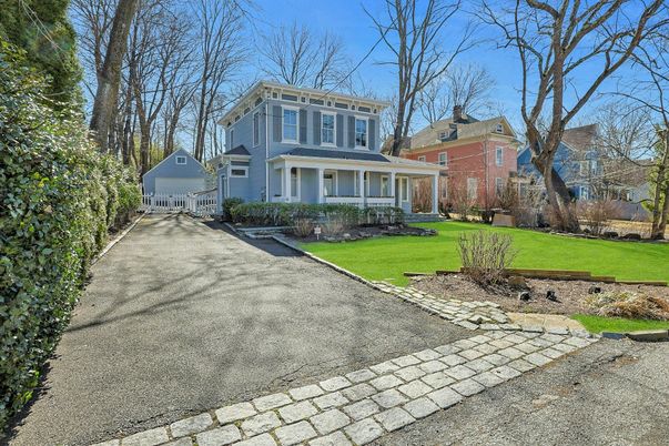 Attached, Backyard, Detached Garage, Exterior, Facade, Brick Facade, American Foursquare