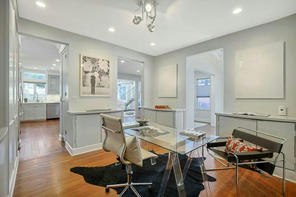 Dining room, Interior, Kitchen, Recessed Lighting, Wood Texture Flooring