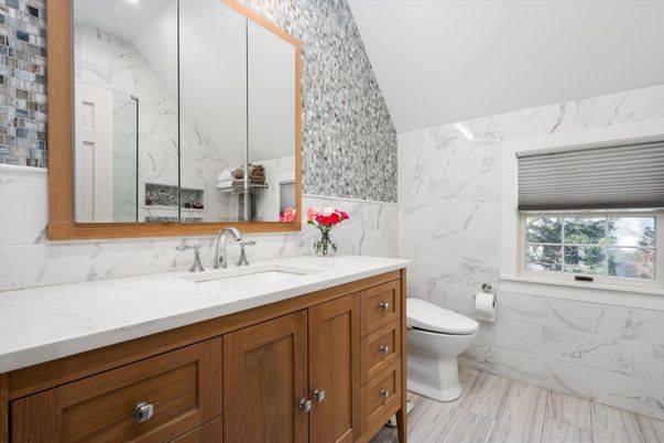 Bathroom, Interior, Marble, Marble Walls, Wood Texture Flooring