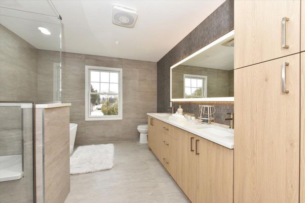 Bathroom, Dual Sink Vanities, Glass Shower, Interior, Recessed Lighting