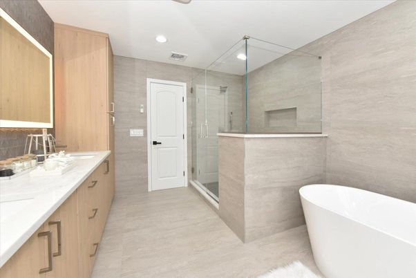 Bathroom, Dual Sink Vanities, Free Standing Baths, Glass Shower, Interior, Recessed Lighting