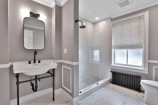 Bathroom, Glass Shower, Interior, Marble, Recessed Lighting