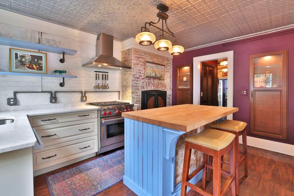 Interior, Kitchen, Stainless Steel Appliances, Stone Walls, Wood Texture Flooring