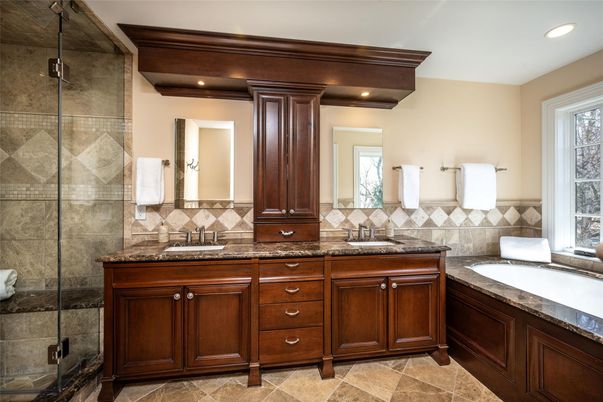 Bathroom, Dual Sink Vanities, Glass Shower, Interior, Recessed Lighting
