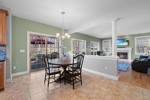 Chandelier, Dining room, Fireplace, Interior, Living room, Pendant Lights