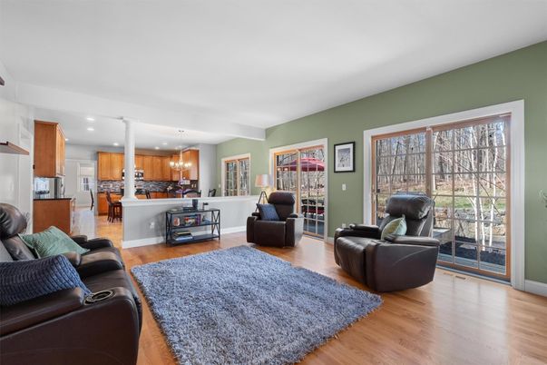 Chandelier, Interior, Kitchen, Living room, Pendant Lights, Recessed Lighting, Wood Texture Flooring