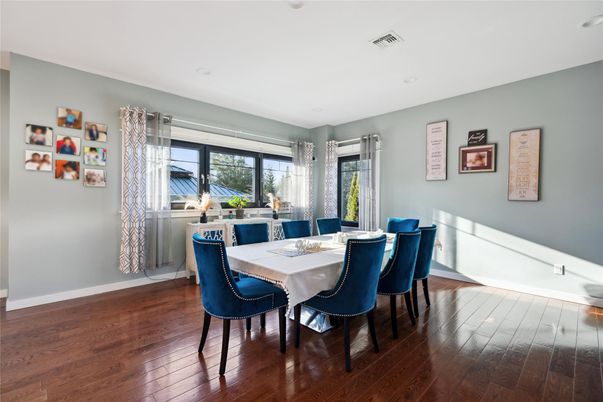 Dining room, Interior, Recessed Lighting, Wood Texture Flooring