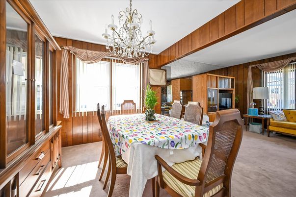 Chandelier, Dining room, Interior, Wooden Walls