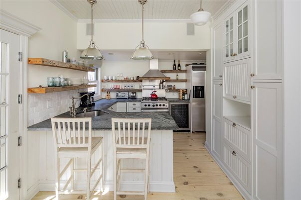 Interior, Kitchen, Pendant Lights, Stainless Steel Appliances, Wood Texture Flooring