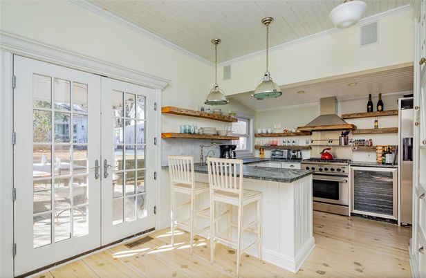 Interior, Kitchen, Pendant Lights, Stainless Steel Appliances, Wood Texture Flooring