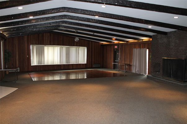 Fireplace, Interior, Recessed Lighting, Stone Walls, Wooden Beams