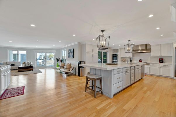 Interior, Kitchen, Living room, Pendant Lights, Recessed Lighting, Stainless Steel Appliances, Wood Texture Flooring