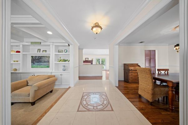 Dining room, Interior, Recessed Lighting, Wood Texture Flooring