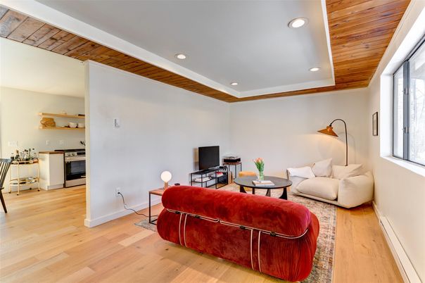 Interior, Living room, Recessed Lighting, Wooden Ceilings, Wood Texture Flooring