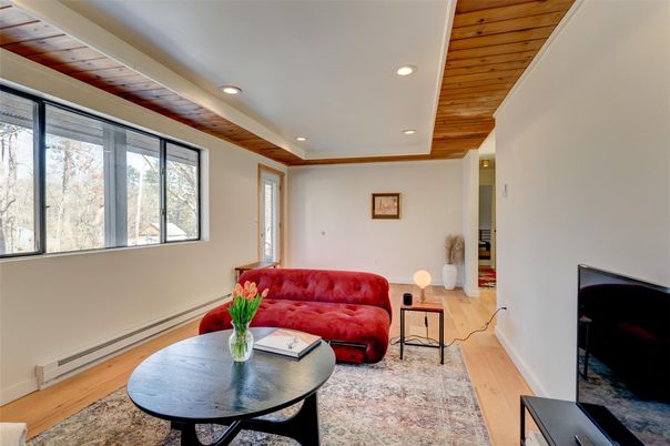 Interior, Living room, Recessed Lighting, Wooden Ceilings, Wood Texture Flooring