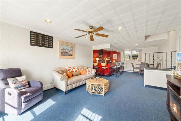 Dining room, Fireplace, Interior, Living room, Recessed Lighting