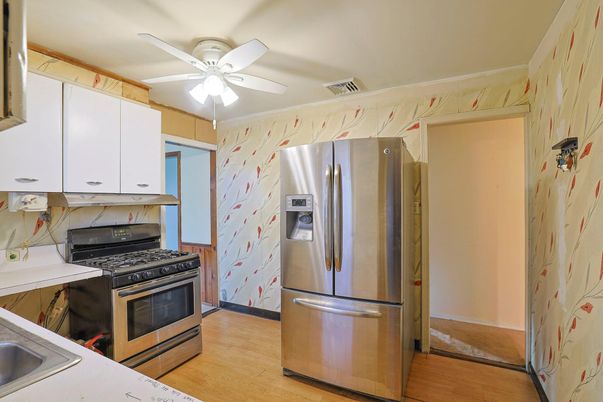 Interior, Kitchen, Stainless Steel Appliances, Wood Texture Flooring