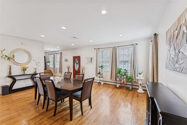 Dining room, Interior, Recessed Lighting, Wood Texture Flooring