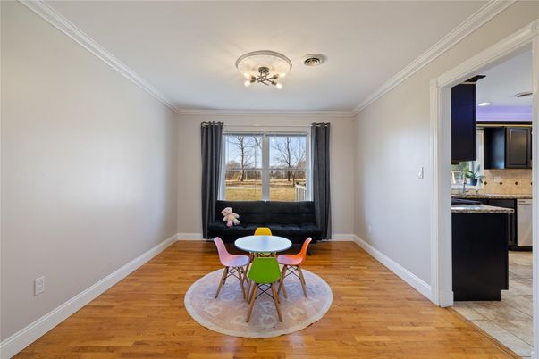 Dining room, Interior, Kitchen, Recessed Lighting, Wood Texture Flooring
