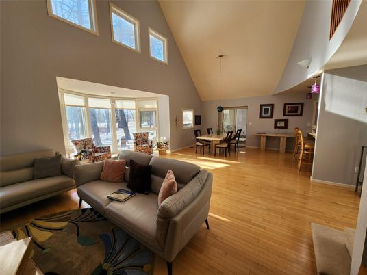 Dining room, Interior, Living room, Pendant Lights, Wood Texture Flooring