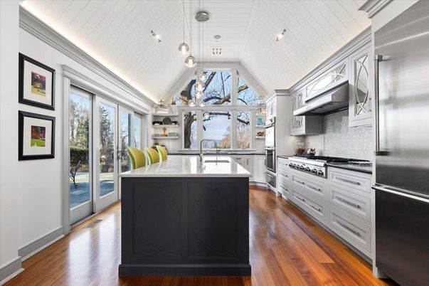 Interior, Kitchen, Pendant Lights, Stainless Steel Appliances, Wood Texture Flooring