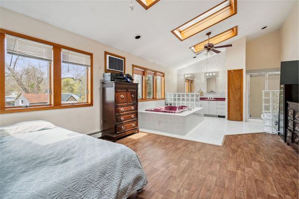 Bedroom, Fireplace, Interior, Wood Texture Flooring