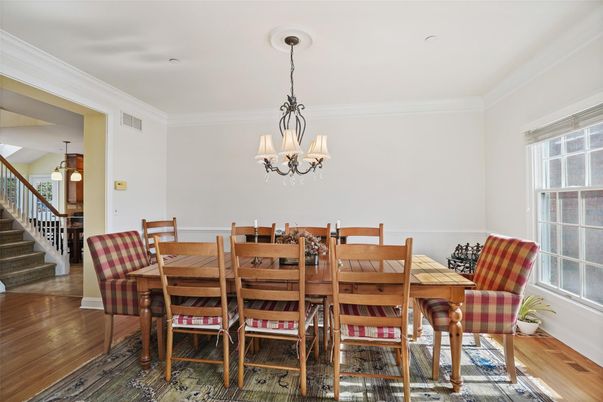Chandelier, Dining room, Interior, Wood Texture Flooring