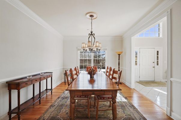 Chandelier, Dining room, Interior, Wood Texture Flooring