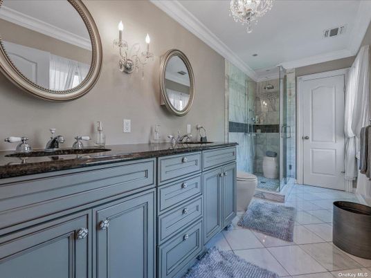 Bathroom, Dual Sink Vanities, Glass Shower, Interior, Recessed Lighting