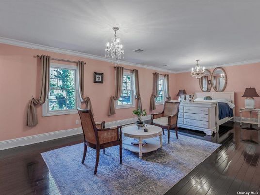 Bedroom, Chandelier, Dining room, Interior, Wood Texture Flooring