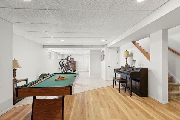 Billiard Table, Game Room, Interior, Piano, Recessed Lighting, Wood Texture Flooring