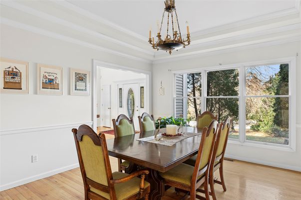 Dining room, Interior, Pendant Lights, Wood Texture Flooring