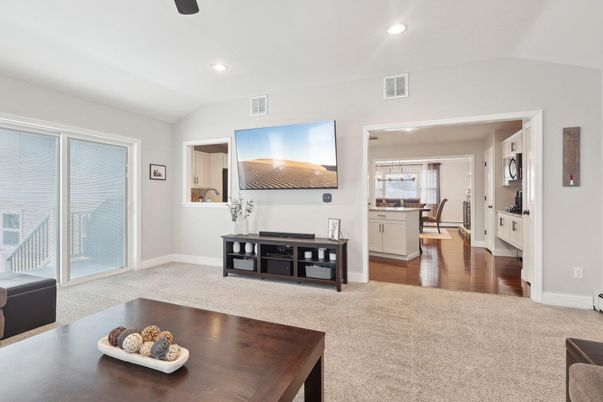 Dining room, Interior, Recessed Lighting, Wood Texture Flooring