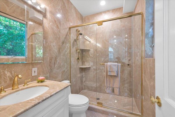 Bathroom, Glass Shower, Interior, Recessed Lighting