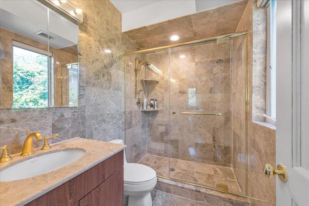 Bathroom, Glass Shower, Interior, Recessed Lighting