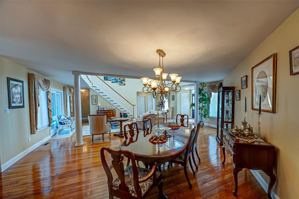 Chandelier, Dining room, Interior, Wood Texture Flooring