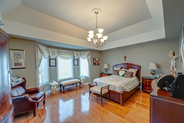 Bedroom, Chandelier, Interior, Wood Texture Flooring