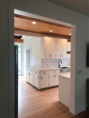 Interior, Kitchen, Recessed Lighting, Wooden Ceilings, Wood Texture Flooring