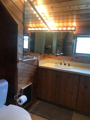 Bathroom, Dual Sink Vanities, Interior, Wooden Ceilings, Wooden Walls