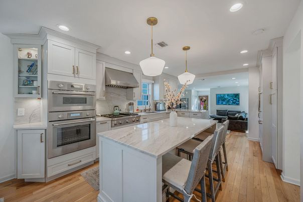 Interior, Kitchen, Living room, Pendant Lights, Recessed Lighting, Stainless Steel Appliances, Wood Texture Flooring