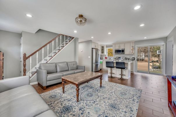 Interior, Kitchen, Living room, Recessed Lighting, Stainless Steel Appliances, Wood Texture Flooring